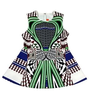 Clover Canyon Neoprene Scuba Peplum Sleeveless Green Brown Blue Geo Print Top S